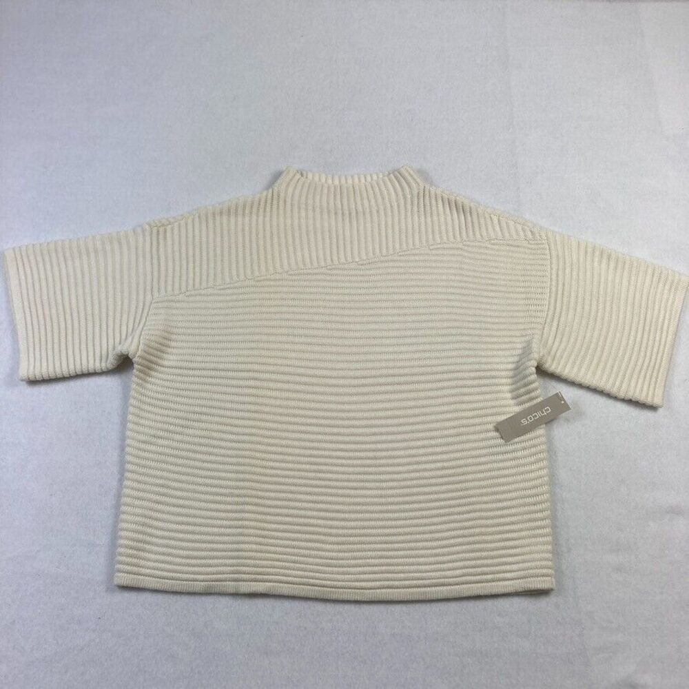 Chico's‎ Pullover Sweater Women's 2 Textured Stitch Detail Beige Mock Neck NWT